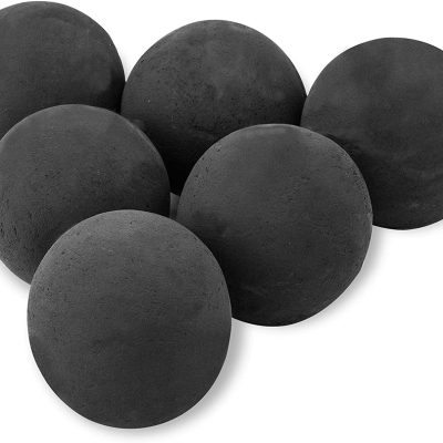 Ceramic Fire Balls, Set of 6 Round Fire Stones for Indoor and Outdoor Fire Pits or Fireplaces